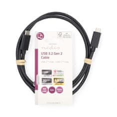 Nedis USB kabel | USB 3.2 Gen 2x2 | USB-C samec | USB-C samec | 100 W | 4K@60Hz | 20 Gbps | Niklovaný | 1,00 m | Kulatý | PVC | Černá | Označení 