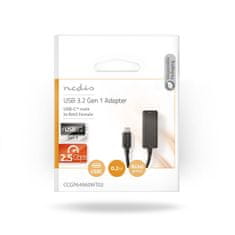 Nedis USB síťový adaptér | USB 3.2 Gen 1 | 2,5 Gbps | USB-C samec | RJ45 samice | 0,2 m | Kulatý | Pozlaceno | Pocínovaná měď | Černá | Obálka 