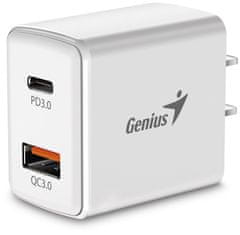 Genius nabíječka PD-20AC, 20W, rychlé nabíjení, USB-C PD3.0, USB-A QC3.0, bílá