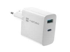 Natec Univerzální USB nabíječka RIBERA GaN 1X USB-A + 1X USB-C 65W, Bílá