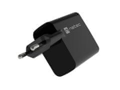 Natec Univerzální USB nabíječka RIBERA GaN 65W, 1X USB-A, 1X USB-C, Černá