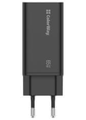 ColorWay 1x USB a 2x USB-C/ turbo síťová nabíječka/ 65W/ 100V-240V/ Černá