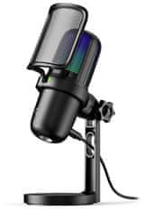 Nedis herní mikrofon GSMIC210BK/ stolní/ vypínač/ RGB/ POP filtr/ USB-A/ černý