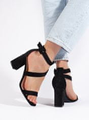 Amiatex Komfortní sandály dámské černé na širokém podpatku, černé, 38