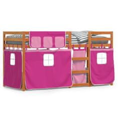 shumee Dětská patrová postel se závěsy růžová 75 x 190 cm borovice
