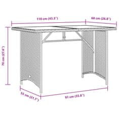 Vidaxl Zahradní stůl se skleněnou deskou šedý 110x68x70 cm polyratan