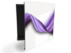 Glasdekor skříňka na klíče - zakroucená fialová vlna na bílém - Otevírání: Levé, Barva skříňky: Bílá