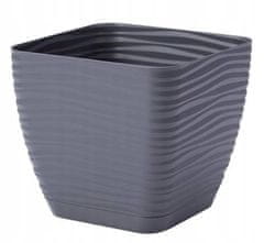 Form-Plastic Čtvercový plastový květináč s podstavcem antracit 14,7x13,6cm Sahara