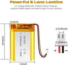 YUNIQUE GREEN-CLEAN Lithium-iontová baterie 3,7V 2000mAh model 103450 | S ochranným obvodem | Dobíjecí, kompatibilní s Bluetooth sluchátky a TWS náhlavními soupravami, vysoká odolnost