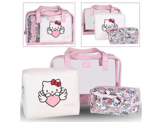 sarcia.eu Hello Kitty Sada růžovobílých cestovních kosmetických taštiček na zip, 3 ks.