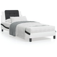 shumee Rám postele s čelem bílý a černý 100 x 200 cm umělá kůže