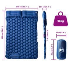 Vidaxl Samonafukovací kempingová matrace polštáře 2 osoby tmavě modrá