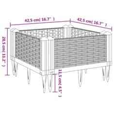 Vidaxl Zahradní truhlík s kolíky šedý 42,5 x 42,5 x 28,5 cm PP