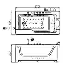 BPS-koupelny Hydromasážní vana HYD-NE912WH 170x90 BÍLÁ s ohřevem vody