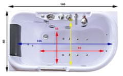 BPS-koupelny Hydromasážní vana HYD-LE796L 140x80 LEVÁ bez ohřevu vody