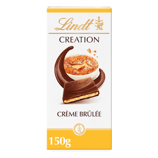 LINDT Lindt CREATION Mléčná čokoláda s chutí Crème Brûlée, kousky karamelu a křupinek, 150g