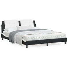 shumee Rám postele s čelem černý a bílý 160 x 200 cm umělá kůže