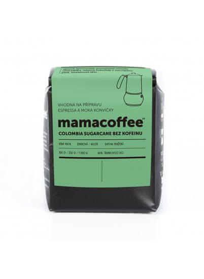 mamacoffee zrnková káva Colombia Sugarcane bez kofeinu 250g - jablko, mléčná čokoláda, marcipán