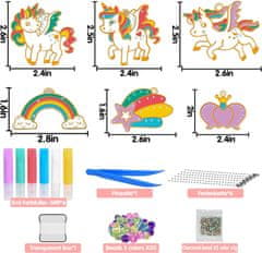 Netscroll Sada pro malování křišťálů a výrobu přívěsků, kreativní sada pro děti, 6x akrylové přívěsky, 6x barvy, diamanty, podporuje motorické dovednosti, dárek pro děti, ArtCraft Jednorožci