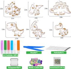 Netscroll Sada pro malování křišťálů a výrobu přívěsků, kreativní sada pro děti, 6x akrylové přívěsky, 6x barvy, diamanty, podporuje motorické dovednosti, dárek pro děti, ArtCraft Dinosauři