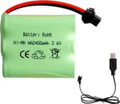 YUNIQUE GREEN-CLEAN Dobíjecí Ni-MH AA baterie 3,6 V 2400 mAh s nabíjecím USB kabelem a SM 2P konektorem - ideální pro dálkově ovládané hračky, osvětlení, elektrické nářadí