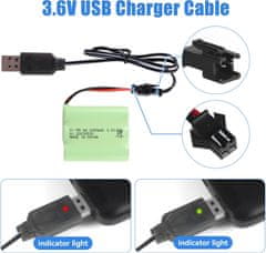 YUNIQUE GREEN-CLEAN Dobíjecí Ni-MH AA baterie 3,6 V 2400 mAh s nabíjecím USB kabelem a SM 2P konektorem - ideální pro dálkově ovládané hračky, osvětlení, elektrické nářadí