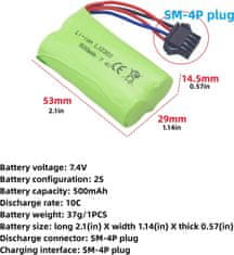 YUNIQUE GREEN-CLEAN Lithium-iontové baterie 7,4 V 500 mAh s vysokou rychlostí - kompatibilní s EC16 DE85 pro dálkově ovládané lodě, modely lodí a aut - 2 kusy