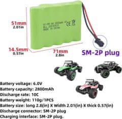 YUNIQUE GREEN-CLEAN Dobíjecí baterie AA 6,0 V 2800 mAh se zástrčkou SM-2P a nabíjecím kabelem USB | Kompatibilní s TB141, TB142, DE37 - ideální pro RC auta, bagry, nákladní auta a RC vozidla