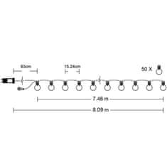 LUMILED Zahradní svítidlo LED světelný řetěz 8m GIRLANDA NESSA s 50x LED dekorativní koule 3000K Teplá bílá