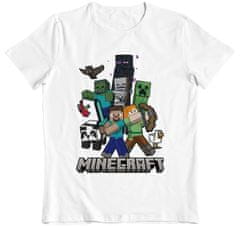 CurePink Dětské tričko Minecraft: Věž z postav (11-12 let) bílá bavlna