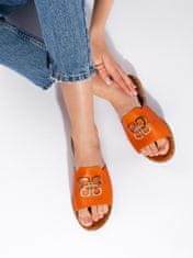 Amiatex Stylové nazouváky oranžové dámské bez podpatku + Ponožky Gatta Calzino Strech, odstíny oranžové, 38