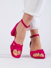 Amiatex Luxusní dámské růžové sandály na širokém podpatku + Ponožky Gatta Calzino Strech, odstíny růžové, 36