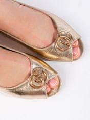 Amiatex Pěkné zlaté sandály dámské na plochém podpatku + Ponožky Gatta Calzino Strech, odstíny žluté a zlaté, 36