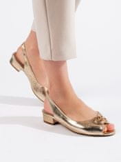 Amiatex Pěkné zlaté sandály dámské na plochém podpatku, odstíny žluté a zlaté, 39