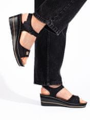 Amiatex Pohodlné dámské sandály černé na klínku + Ponožky Gatta Calzino Strech, černé, 39