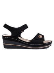 Amiatex Pohodlné dámské sandály černé na klínku + Ponožky Gatta Calzino Strech, černé, 39