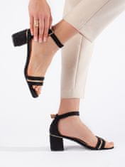 Amiatex Moderní sandály dámské černé na širokém podpatku, černé, 37