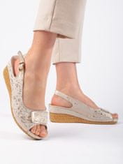 Amiatex Originální sandály hnědé dámské na klínku + Ponožky Gatta Calzino Strech, odstíny hnědé a béžové, 36