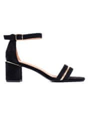 Amiatex Moderní sandály dámské černé na širokém podpatku, černé, 37