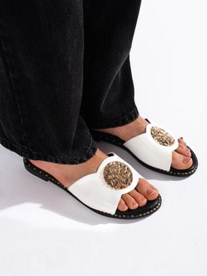 Amiatex Exkluzívní dámské nazouváky bílé bez podpatku + Ponožky Gatta Calzino Strech
