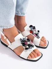 Amiatex Komfortní dámské sandály bílé na plochém podpatku + Ponožky Gatta Calzino Strech, bílé, 36