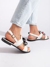 Amiatex Komfortní dámské sandály bílé na plochém podpatku + Ponožky Gatta Calzino Strech, bílé, 41