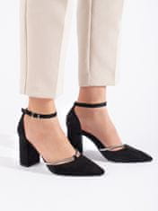 Amiatex Pěkné černé dámské lodičky na širokém podpatku + Ponožky Gatta Calzino Strech, černé, 39
