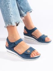 Amiatex Luxusní modré sandály dámské na klínku, odstíny modré, 38