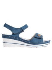 Amiatex Luxusní modré sandály dámské na klínku, odstíny modré, 38