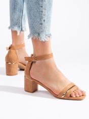 Amiatex Trendy dámské sandály hnědé na širokém podpatku, Brązowy, 38