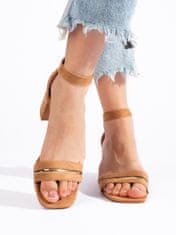 Amiatex Trendy dámské sandály hnědé na širokém podpatku, Brązowy, 38