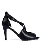 Amiatex Pěkné dámské černé sandály na jehlovém podpatku + Ponožky Gatta Calzino Strech, černé, 38