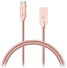 Connect IT USB kabel Wirez Steel Knight MicroUSB, 1m, ocelový, opletený - růžový/ zlatý