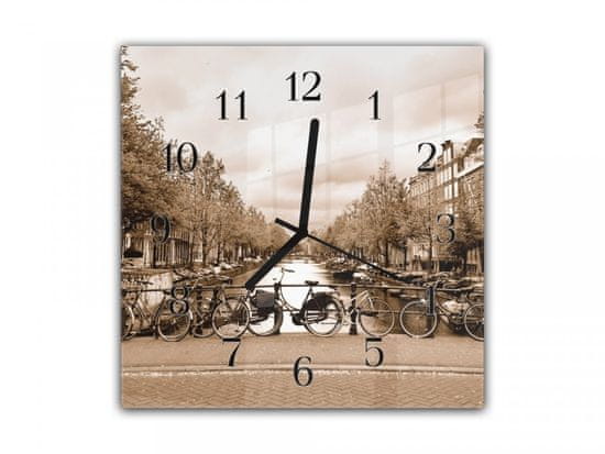 Glasdekor Nástěnné hodiny 30x30cm centrum Amsterdamu